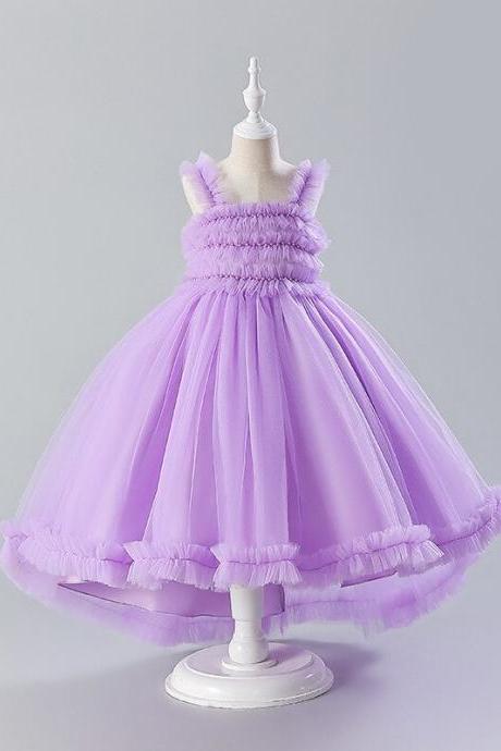 Purple Flower Girl Dress Children&amp;#039;s Dress Children&amp;#039;s Fluffy Yarn Dress Girls&amp;#039; Show Host Dress Fk27