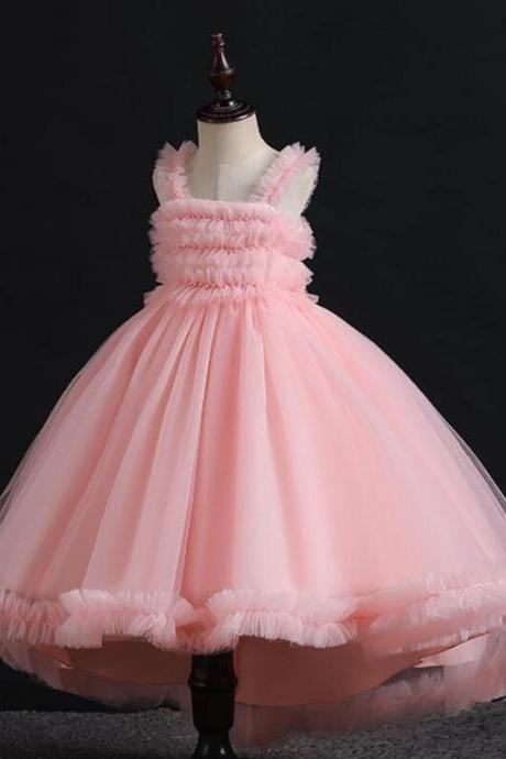 Pink Flower Girl Dress Children&amp;#039;s Dress Children&amp;#039;s Fluffy Yarn Dress Girls&amp;#039; Show Host Dress Fk28