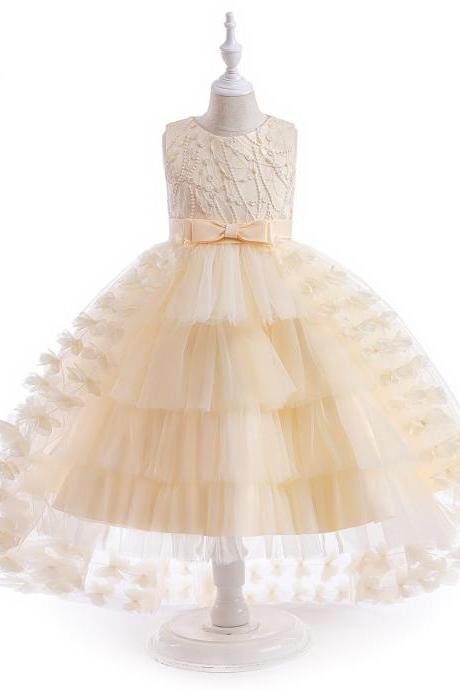Flower Girl Dress Forged Fabric Long Flower Girl Princess Dress Children&amp;#039;s Piano Performance Skirt Fk36