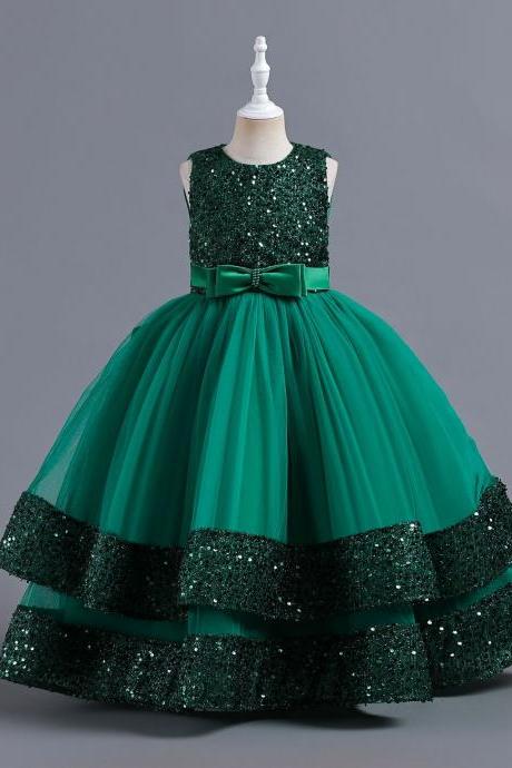 Green Flower Girl Dress Princess Dress Children&amp;#039;s Piano Performance Fk38