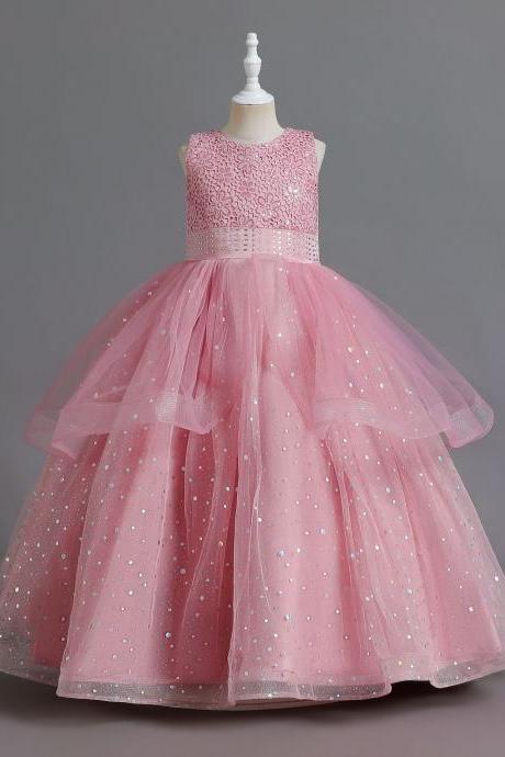 Pink Full Length Flower Girl Dress Princess Dress Fk40