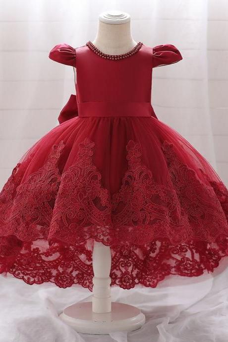 Red Flower Girl Princess Dress Children&amp;#039;s Princess Skirt Fk42