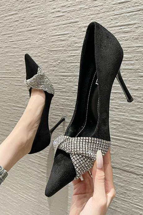 Fashion Rhinestone High Women&amp;#039;s High Heels Pointed Toe Stiletto Shoes H206