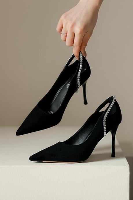 Fashion Rhinestone Shallow Mouth Super High Heels Women Stiletto Shoes H208