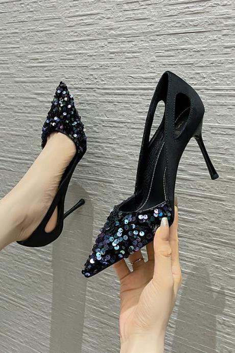 Girly Style Shallow Mouth Fashion Nightclub Women&amp;#039;s Shoes Autumn Pointed Toe Stiletto Heels For Women H215