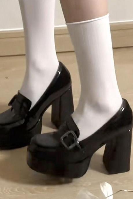 Women Lady Office Shoes Japanese Lolita Black White Heels H216