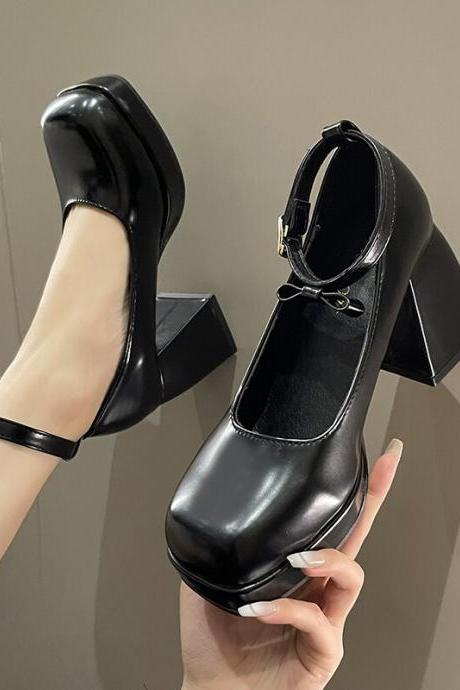 Heel Platform Mary Jane Shoes Autumn Fashion Ankle Strap Heeled Shoes For Women H223
