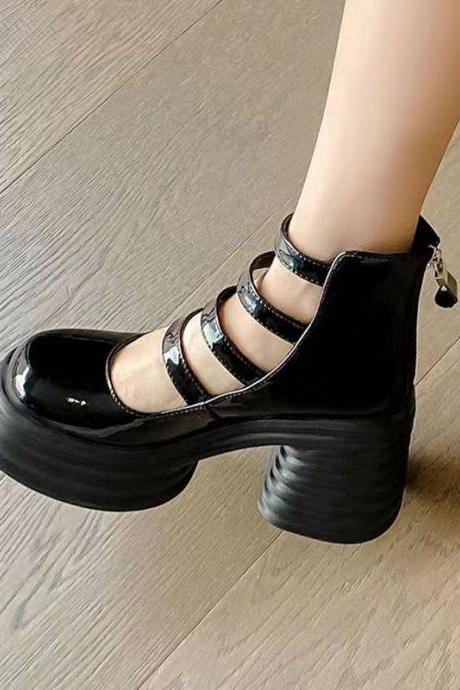 Round Toe Thick Heeled Women's High Heels Shoes H246