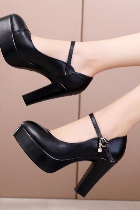 White Black Women Retro Mary Janes Chunky High Heels Fashion Party Office Platform Shoes H256