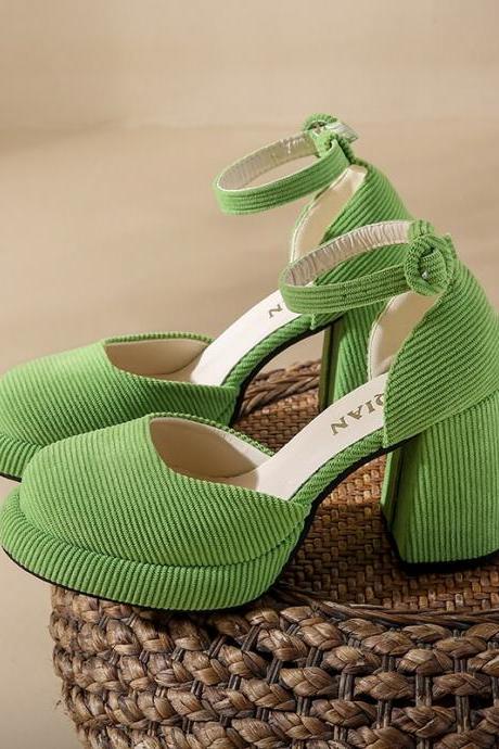 High Heels Pumps Women Autumn Ankle Straps Platform Mary Jane Shoes Woman Corduroy Thick Heeled Party Shoes H266