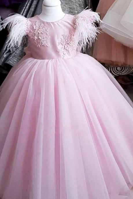 Flower Girl Dress Birthday Party Princess Skirt Children Feathers Hand Made Custom Wedding Tutu Fluffy Clothing Vestidos Fk51