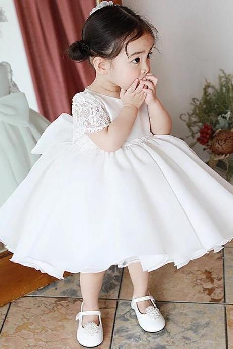 Birthday Party Ball Gown Newborn Baby Baptism Dress With Bow Toddlers Summer Newborn Girl Dress Fk79