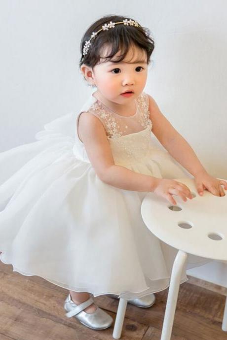 Baby Girls Dress For Baptism Christening 1st Birthday Infant Dresses Beading White Tulle Party Prom Toddler Girl Dress Fk81
