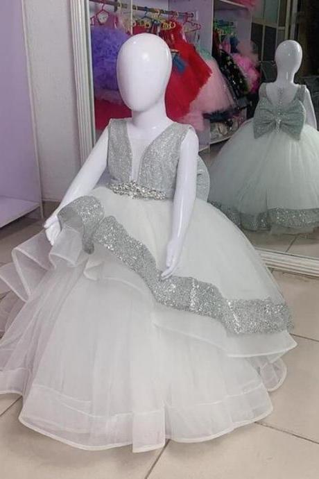 Flower Girls Dresses For Wedding Toddler Cupcake Ball Gown Bows Hollow Back Pageant First Communion Fk84