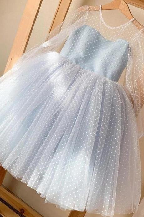 Flower Girl Dresses Simple Illusion Sleeves Girl Pageant Gown Tulle Knee-length Baby Communion Dresses Fk91