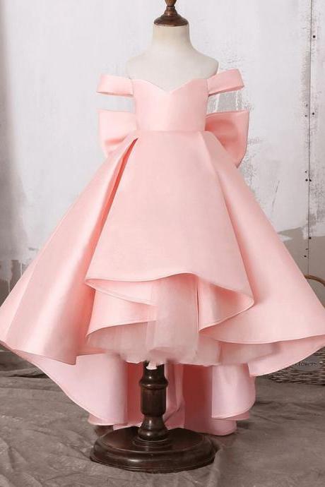 Pink Flower Girl Dresses Sheer Neck Ball Gown Little Girl Wedding Dresses Communion Pageant Dresses Fk102