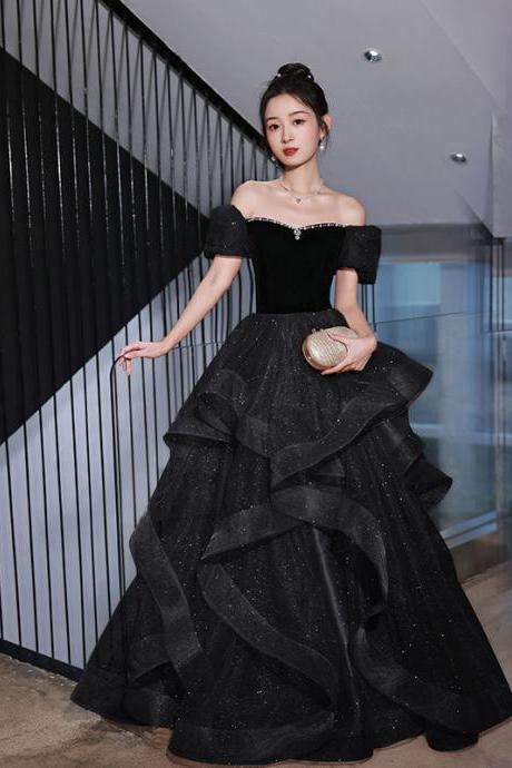 Black One Shoulder Full Length Prom Dress Evening Dress Sa806