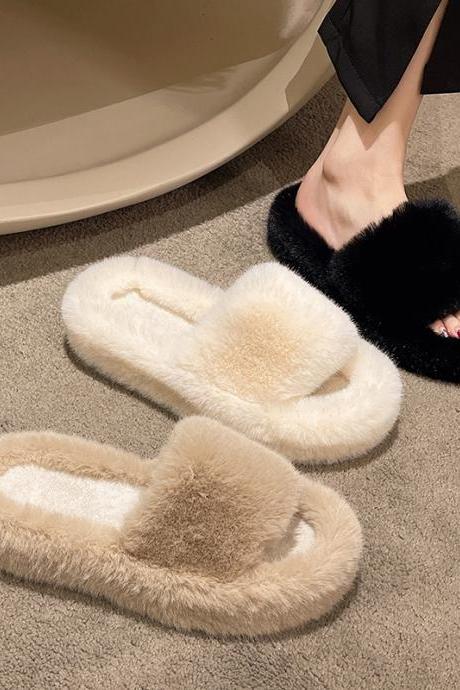 4cm Thick-soled Fur Slippers Soft-soled Home Fur Slippers Autumn And Winter Thickened Fur Slippers For Women H289