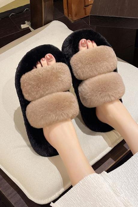 Thick-soled Fur Korean Version Of Real Fur Slippers Casual Home Parallel Bar Slippers For Women H291