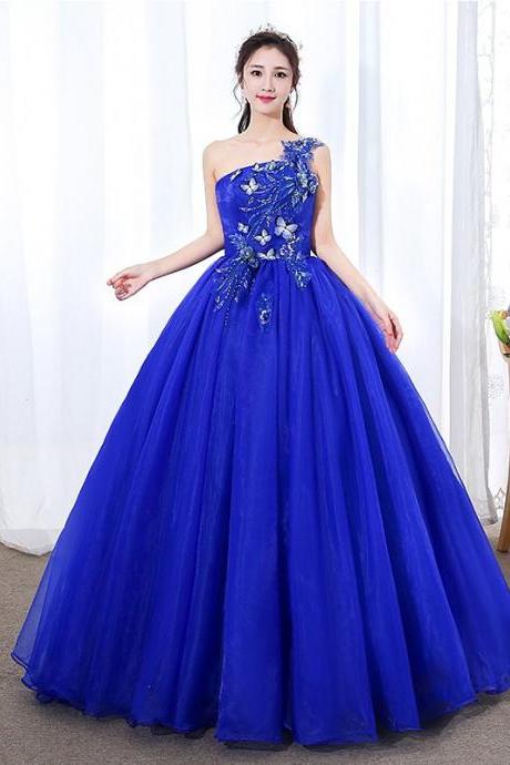One Shouler Blue Or Orange Prom Dress Evening Dress Applique Dresssa825
