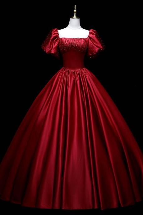 Wine Red Short Sleeve Prom Dress Evening Dress Sa827
