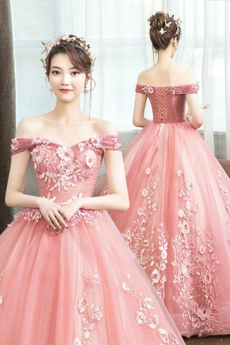 Off The Shoulder Full Length Applique Prom Dress Evening Dress Sa833