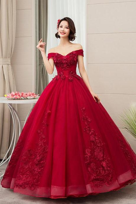 Off The Shoulder Full Length Applique Prom Dress Evening Dress Sa834