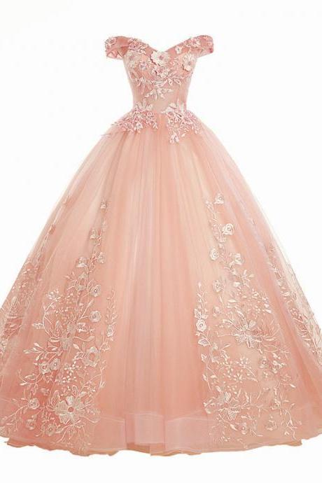 Off The Shoulder Full Length Applique Prom Dress Evening Dress Sa838