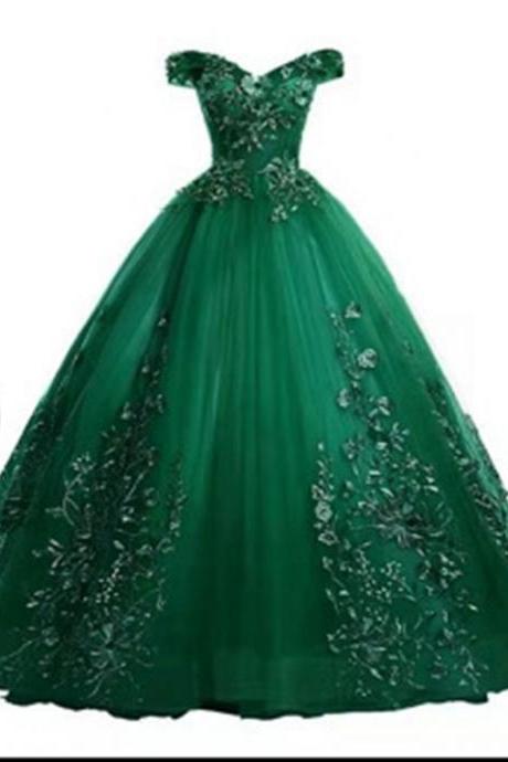 Off The Shoulder Full Length Applique Prom Dress Evening Dress Sa841