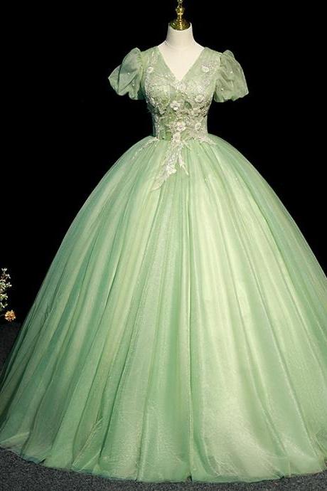Green Short Sleeve Ball Gown Prom Dress Evening Dress Party Dress Sa854