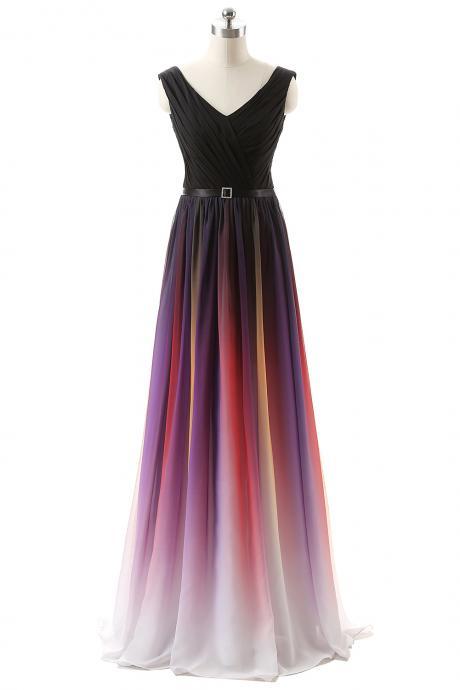 V-neckline Chiffon Lace-up Prom Gowns, Prom Dresses, Party Dresses, Bridesmaid Dresses Sa874