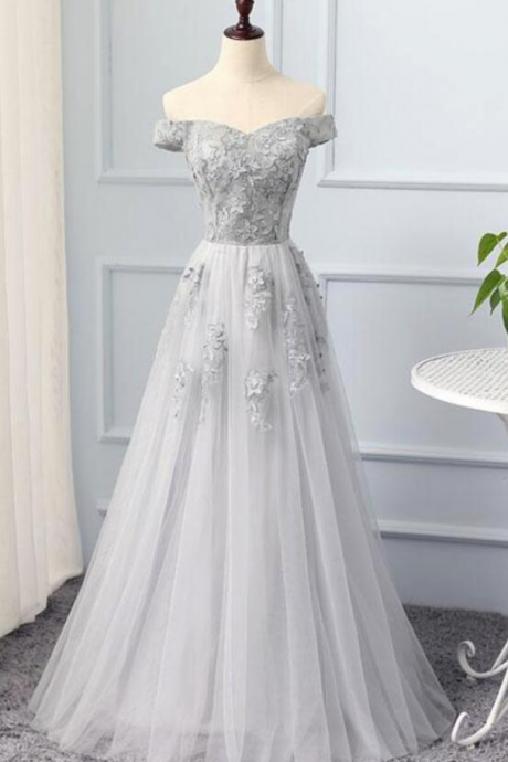 Elegant Sweetheart A-line Tulle Off Shoulder Formal Prom Dress, Beautiful Long Prom Dress Sa881