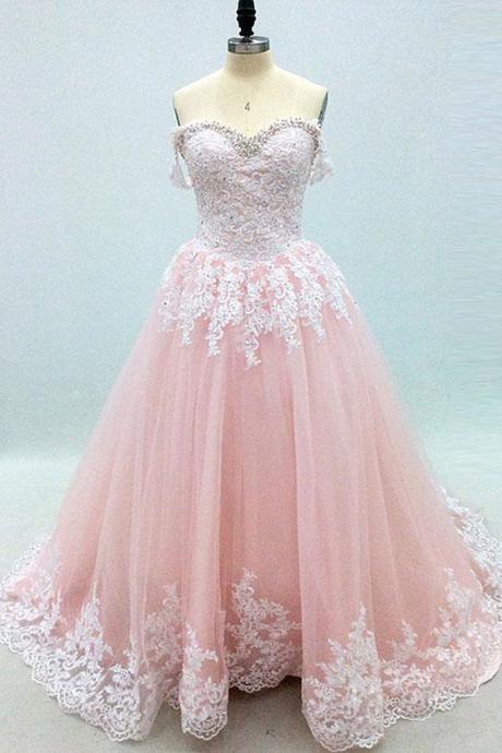 Sweetheart Lace Applique Tulle Formal Prom Dress, Beautiful Long Prom Dress Sa882