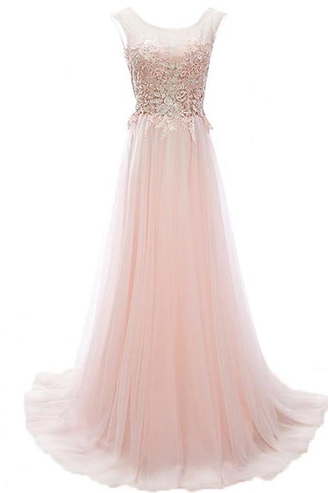 Pink A-line Sleeveless Chiffon Formal Prom Dress, Beautiful Long Prom Dress Sa902