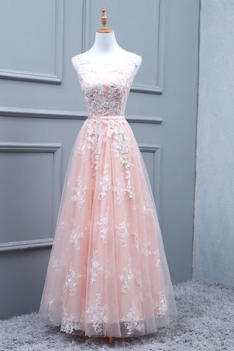 Simple Lace Tulle Formal Prom Dress, Beautiful Long Prom Dress Sa924