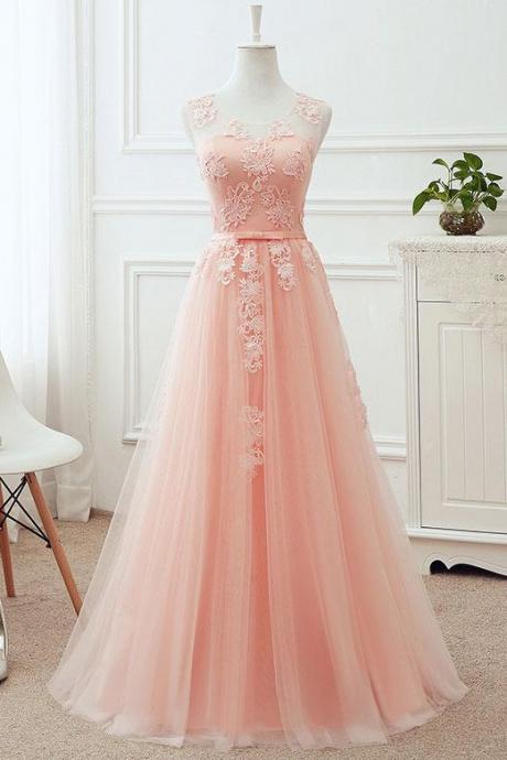 Pink Sweetheart A-line Tulle Formal Prom Dress, Beautiful Long Prom Dress Sa940