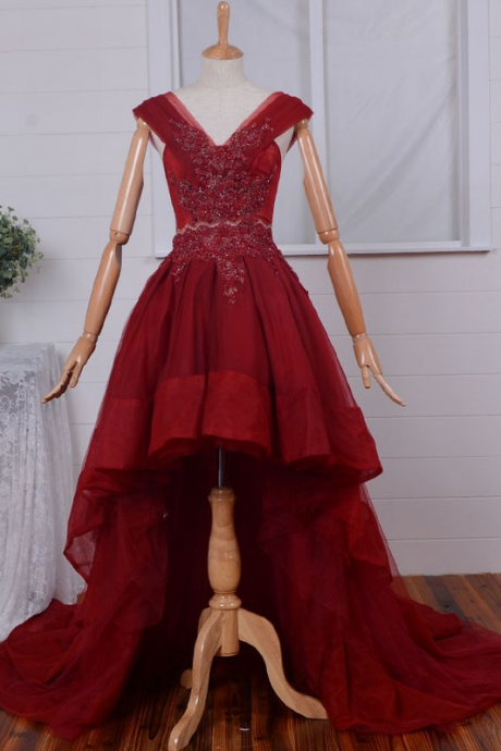 Red Elegant Tulle Lace Applique Formal Prom Dress, Beautiful Long Prom Dress Sa959