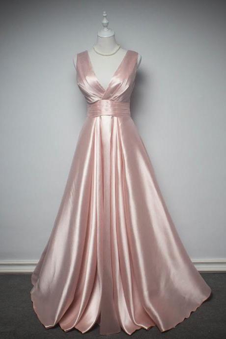 Pink Long Bridesmaid Dresses,a Line Dresses With V Neck, Birthday Party Dress,prom Dress Sa970