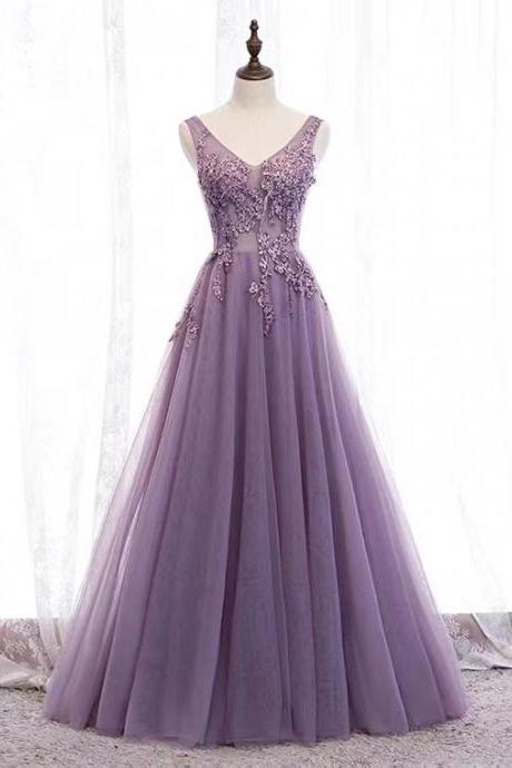 Purple V-neck Prom Dress , Purple Party Dress,v-neck Prom Dress,dream Dress Sa976