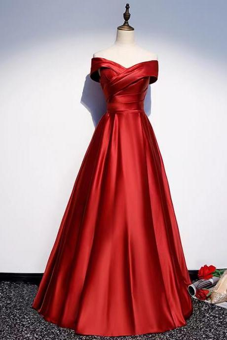 Red Off Shoulder Prom Dress Long Red Evening Dress, Sexy Satin Party Dress Sa977