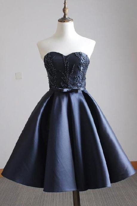 Navy Blue A-line Sweetheart Prom Dress Short Homecoming Dress Cooktail Dress Sa981