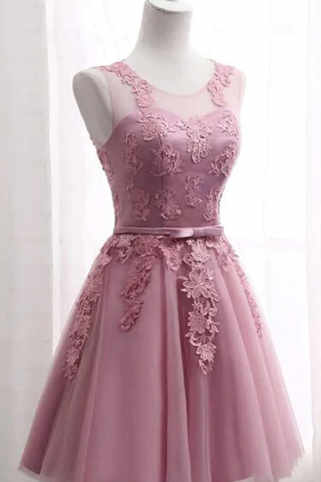 Short Pink Lace Prom Dresses, Short Pink Lace Graduation Homecoming Dresses Sa982