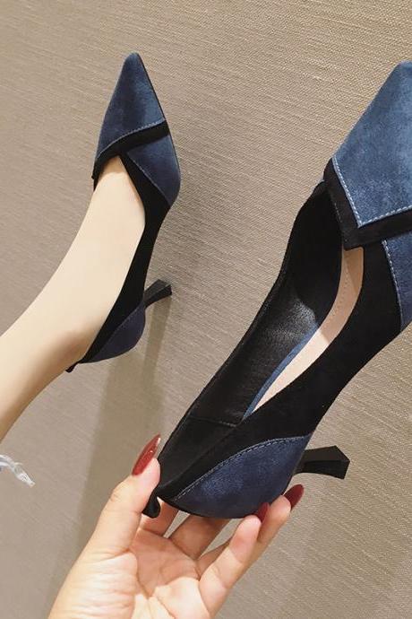 Women's High Heels Stiletto Pointed Toe Shallow Mouth Suede Girly Style Women's Shoes (heel 5.5cm) H310