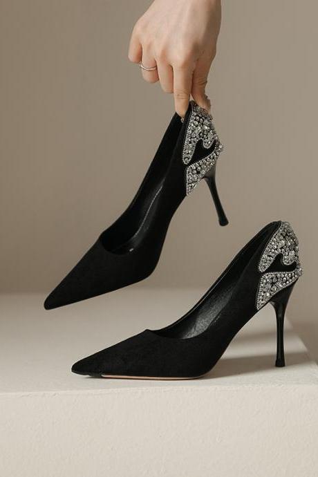 Fashionable Rhinestone Shallow High Heels Women Stiletto Shoes H314