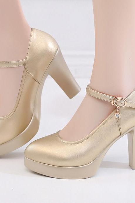 Gold High Heels Wedding Shoes Women's Thick Heel Bridal Shoes Waterproof Platform Bridesmaid Shoes H330