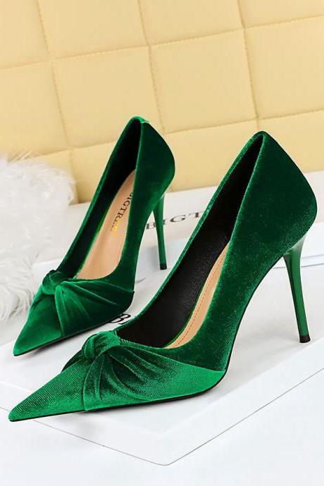 Sexy nightclub slimming wine glass heel high-heeled Shih Tzu velvet shallow metal pointed toe women's shoes H388