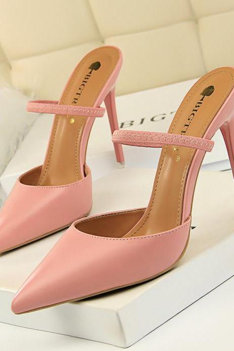 Stiletto High Heel Shallow Mouth Pointed Toe Hollow Strap Women's Slippers H390
