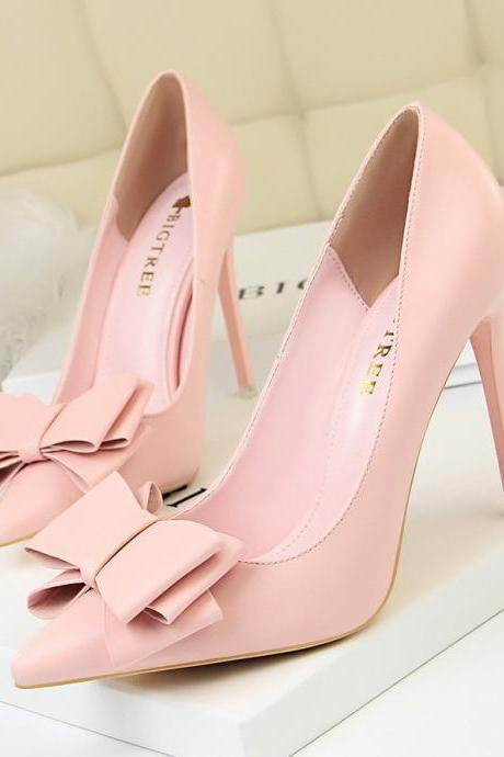 Stiletto High Heels, Slimming, Shallow Mouth, Pointed Toe Bow Women&amp;#039;s Shoes H391