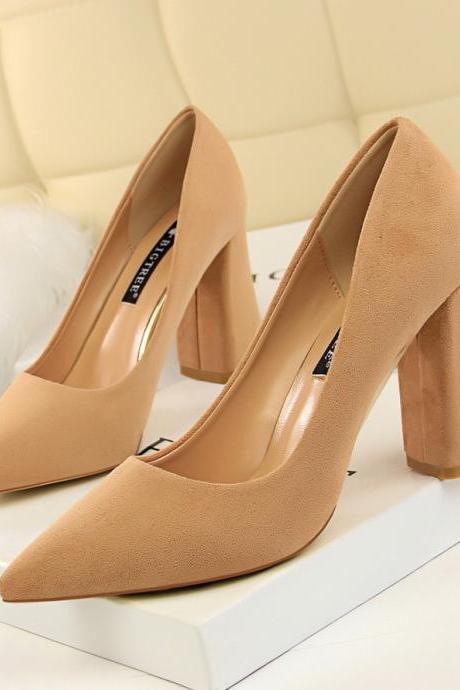 High-heeled Suede Shallow Mouth Pointed Toe Professional Ol Slimming Women's Shoes High-heeled Shoes H395