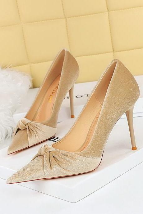 High Heels, Stilettos, Shallow Pointed Toe Suede Bow Women's Shoes H400